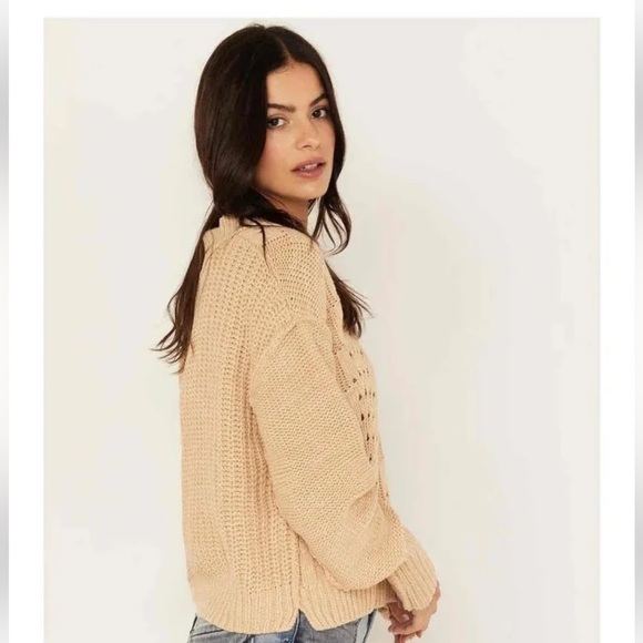 Free People Bell Song Crewneck Long Sleeve Beige Pullover Sweater, Size XL - Picture 5 of 11